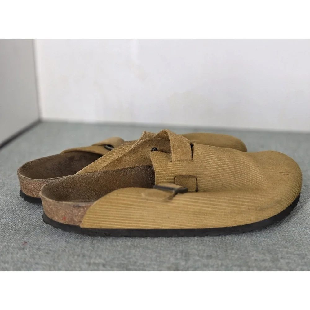 Birkenstock Sandals Slip On Shoes Boston Dark Beige Brown Corduroy Sz 44